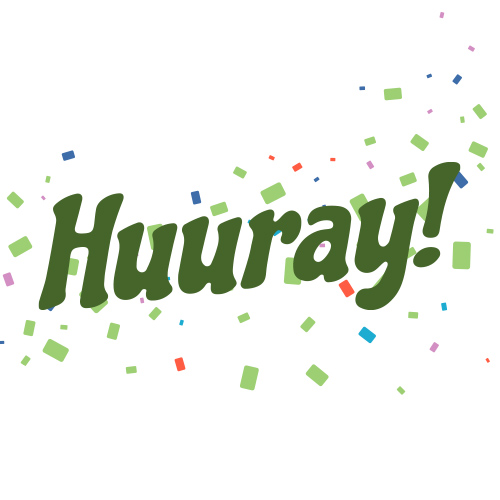 Huuray logo with confetti