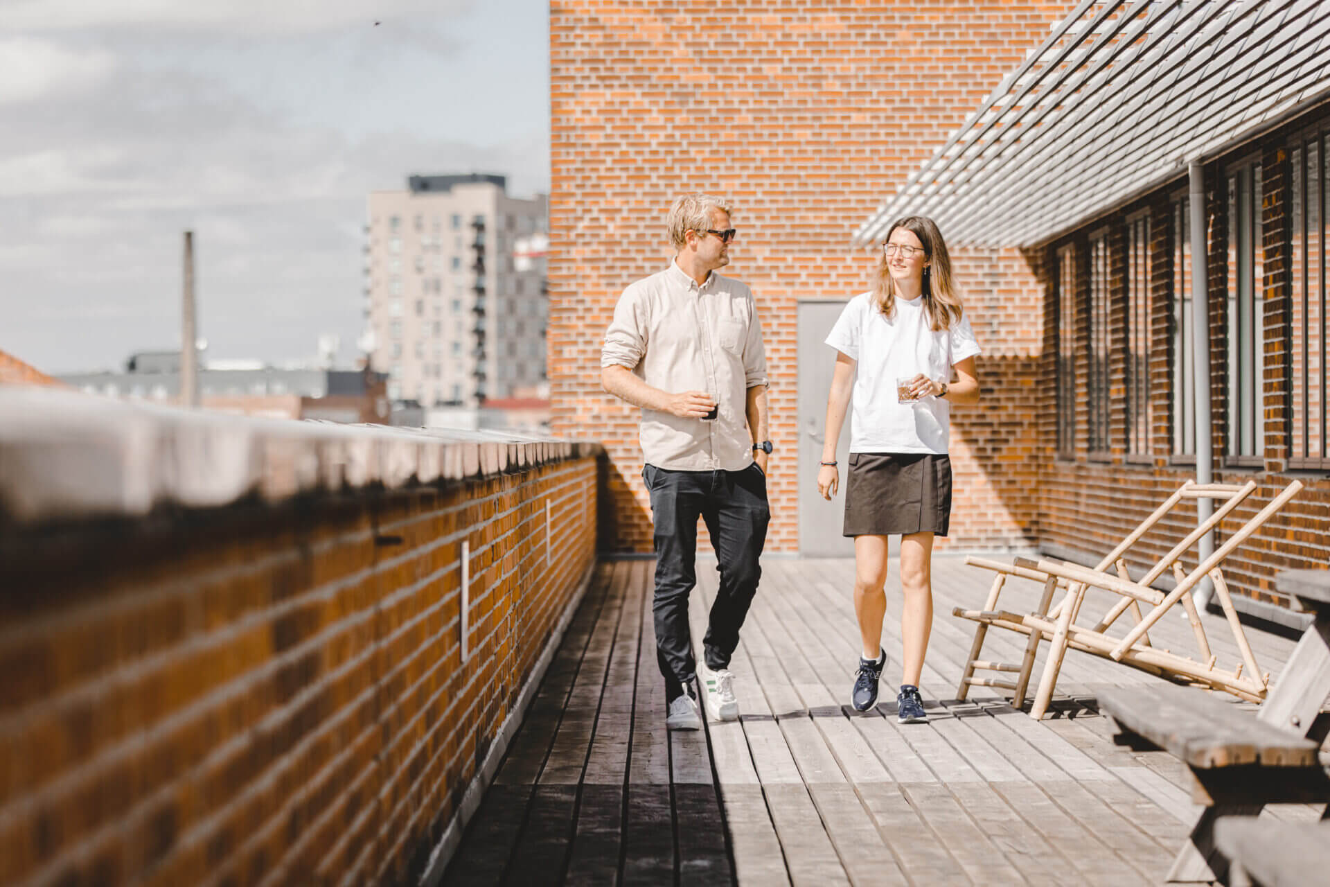 employees walking on a rooftop
