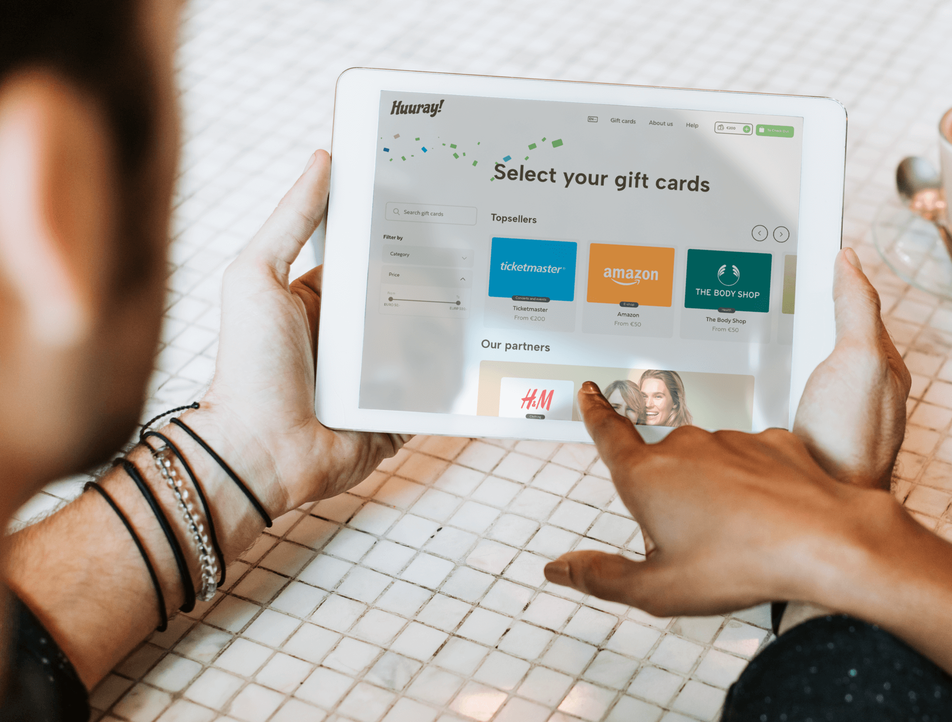 gift card on tablet